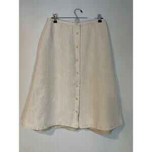 Talbots Irish Linen Aline Skirt Size 12 Tan Button Front Lined Knee Length Women